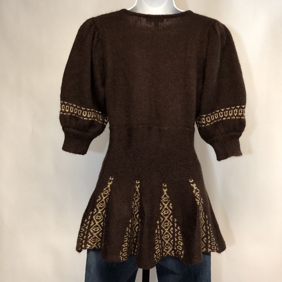 Chaudry KC Women’s Brown Gold Crochet Cardigan Sweater - Picture 3 of 9